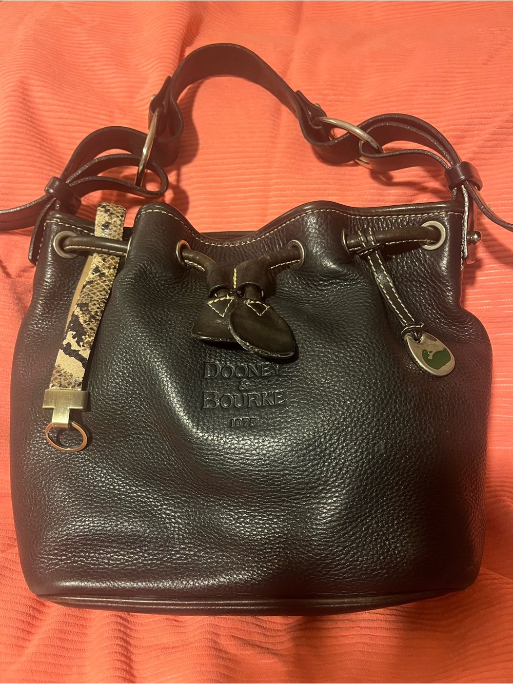 Dooney & Bourke Black Pebbled Leather Drawstring Hobo Bag
